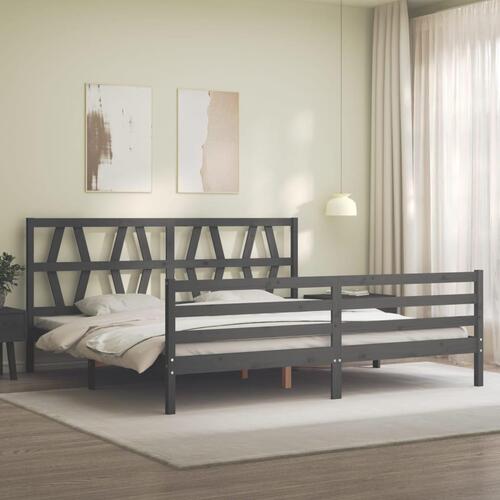 Sengeramme med sengegavl 200x200 cm massivt træ grå