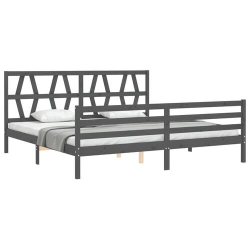 Sengeramme med sengegavl 200x200 cm massivt træ grå