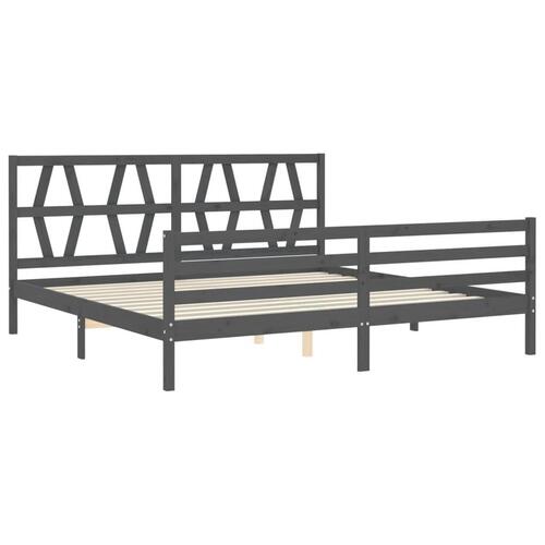 Sengeramme med sengegavl 200x200 cm massivt træ grå