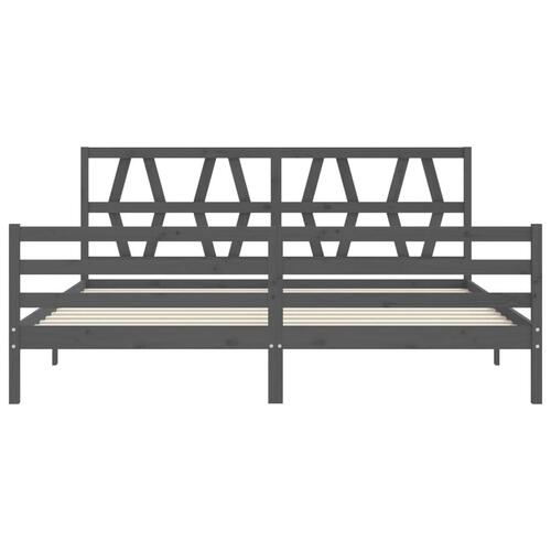 Sengeramme med sengegavl 200x200 cm massivt træ grå