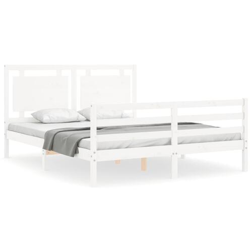 Sengeramme med sengegavl 160x200 cm massivt træ hvid
