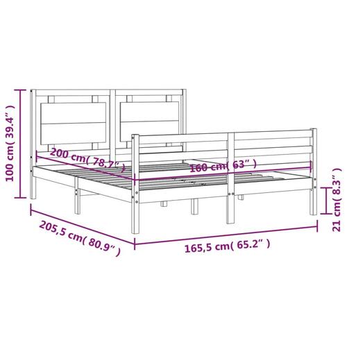 Sengeramme med sengegavl 160x200 cm massivt træ hvid