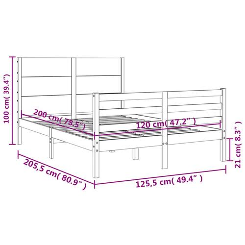 Sengeramme med sengegavl 120x200 cm massivt træ hvid