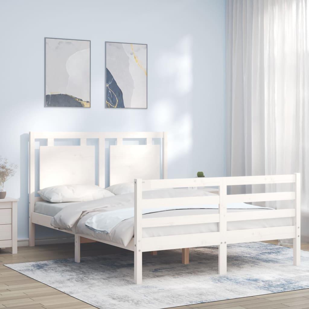 Sengeramme med sengegavl 140x190 cm massivt træ hvid