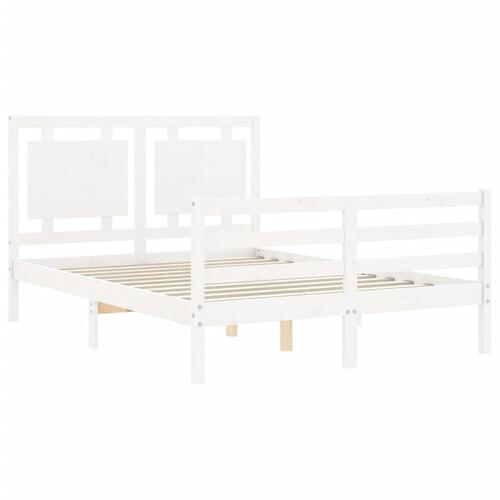 Sengeramme med sengegavl 140x190 cm massivt træ hvid