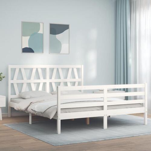 Sengeramme med sengegavl 160x200 cm massivt træ hvid