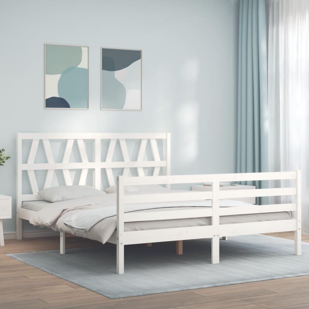 Sengeramme med sengegavl 160x200 cm massivt træ hvid
