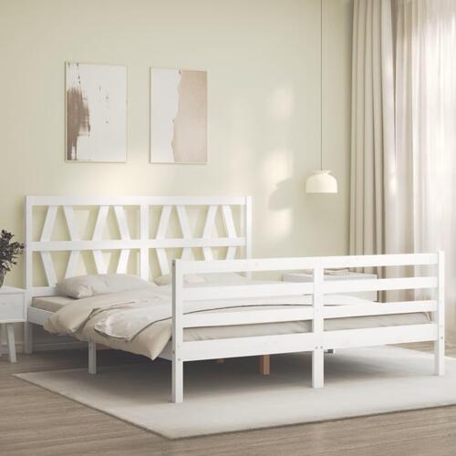 Sengeramme med sengegavl 160x200 cm massivt træ hvid