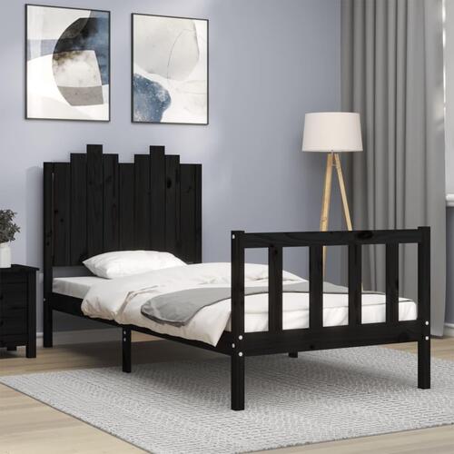 Sengeramme med sengegavl 90x190 cm massivt træ sort