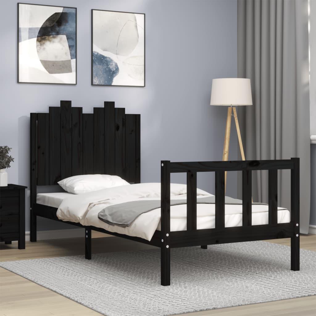 Sengeramme med sengegavl 90x190 cm massivt træ sort