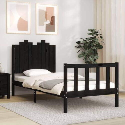 Sengeramme med sengegavl 90x190 cm massivt træ sort