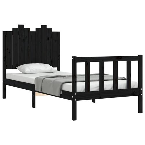 Sengeramme med sengegavl 90x190 cm massivt træ sort