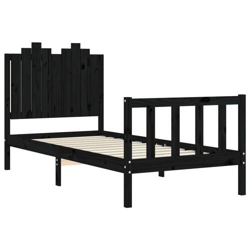 Sengeramme med sengegavl 90x190 cm massivt træ sort