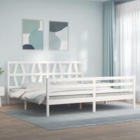 Sengeramme med sengegavl 200x200 cm massivt træ hvid