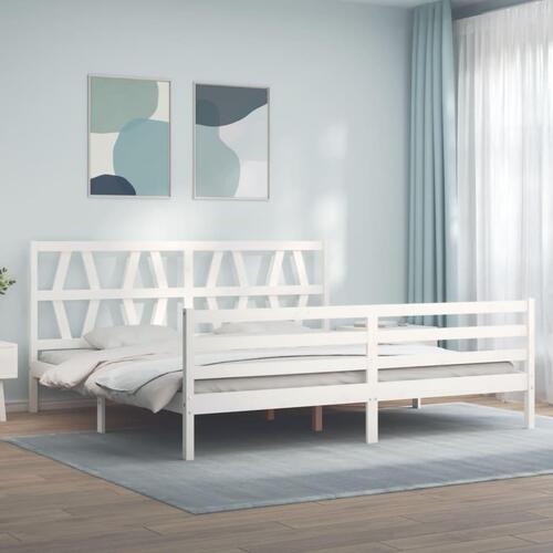 Sengeramme med sengegavl 200x200 cm massivt træ hvid