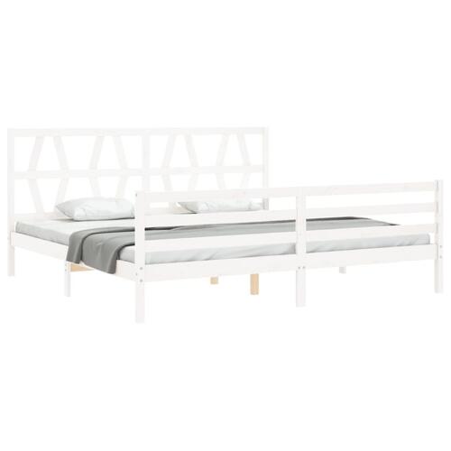 Sengeramme med sengegavl 200x200 cm massivt træ hvid