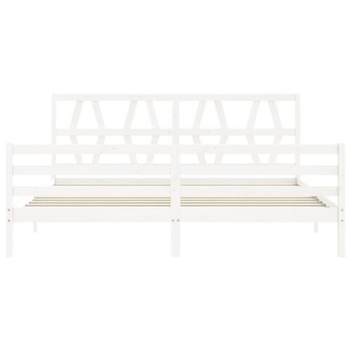 Sengeramme med sengegavl 200x200 cm massivt træ hvid