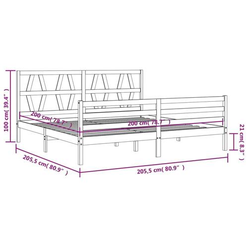 Sengeramme med sengegavl 200x200 cm massivt træ hvid