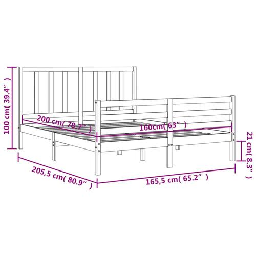 Sengeramme uden madras 160x200 cm massivt fyrretræ hvid
