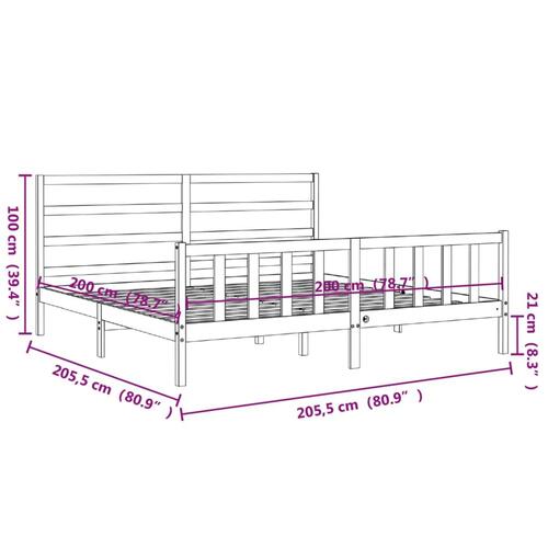 Sengeramme med sengegavl 200x200 cm massivt træ hvid