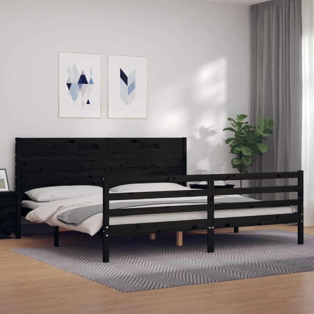 Sengeramme med sengegavl 200x200 cm massivt træ sort