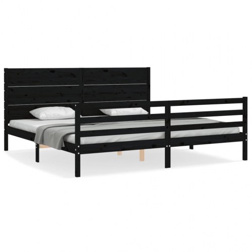 Sengeramme med sengegavl 200x200 cm massivt træ sort
