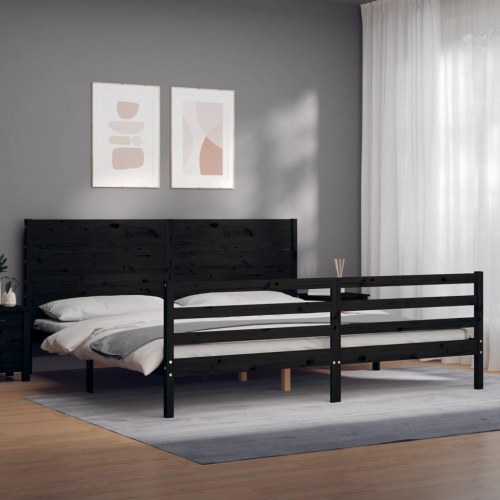 Sengeramme med sengegavl 200x200 cm massivt træ sort