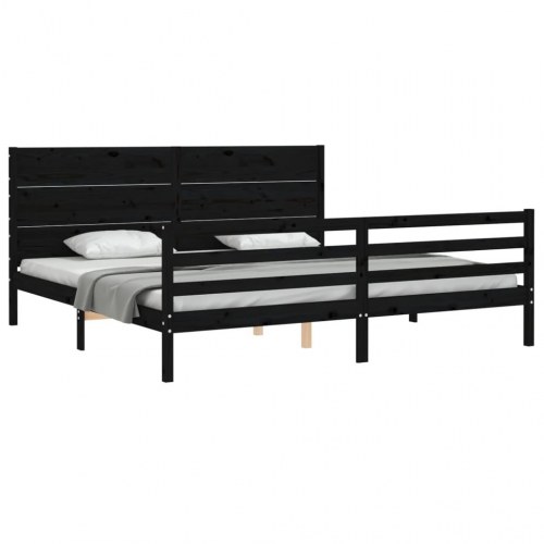 Sengeramme med sengegavl 200x200 cm massivt træ sort