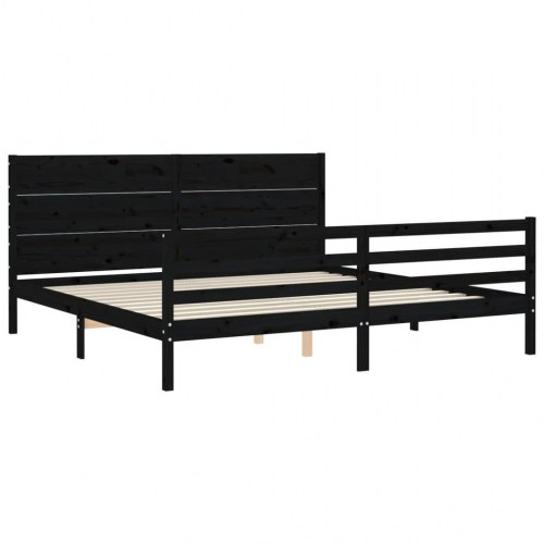 Sengeramme med sengegavl 200x200 cm massivt træ sort