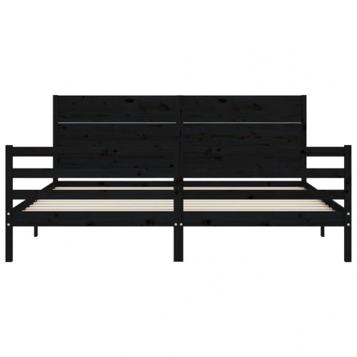 Sengeramme med sengegavl 200x200 cm massivt træ sort