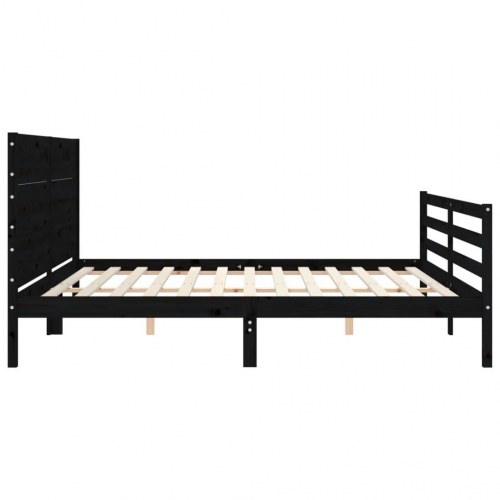 Sengeramme med sengegavl 200x200 cm massivt træ sort