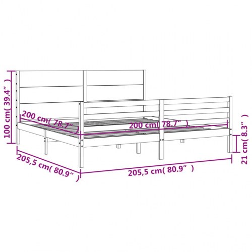 Sengeramme med sengegavl 200x200 cm massivt træ sort