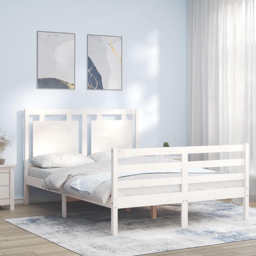 Sengeramme med sengegavl Small Double massivt træ hvid