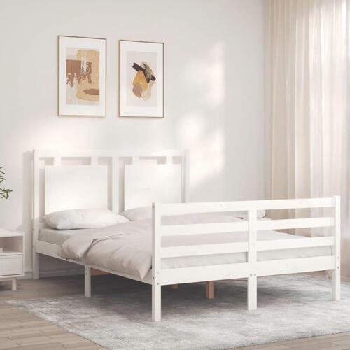 Sengeramme med sengegavl Small Double massivt træ hvid