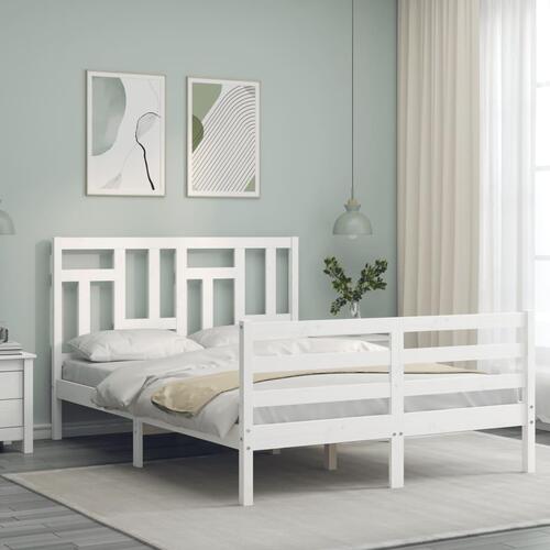 Sengeramme med sengegavl 120x200 cm massivt træ hvid