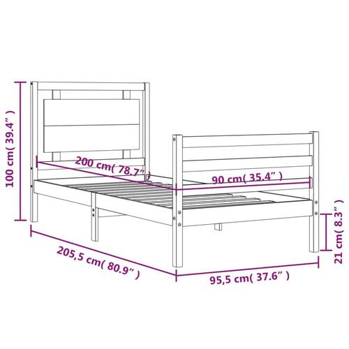 Sengeramme med sengegavl 90x200 cm massivt træ sort