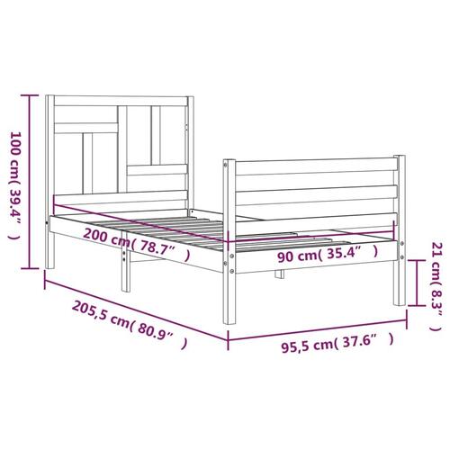 Sengeramme med sengegavl 90x200 cm massivt træ