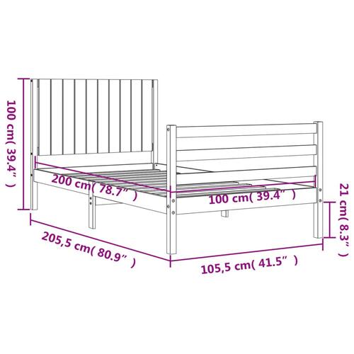 Sengeramme med sengegavl 100x200 cm massivt træ