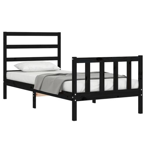 Sengeramme med sengegavl 100x200 cm massivt træ sort