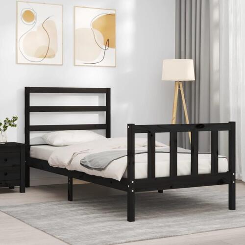 Sengeramme med sengegavl 100x200 cm massivt træ sort