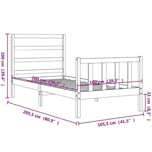 Sengeramme med sengegavl 100x200 cm massivt træ sort