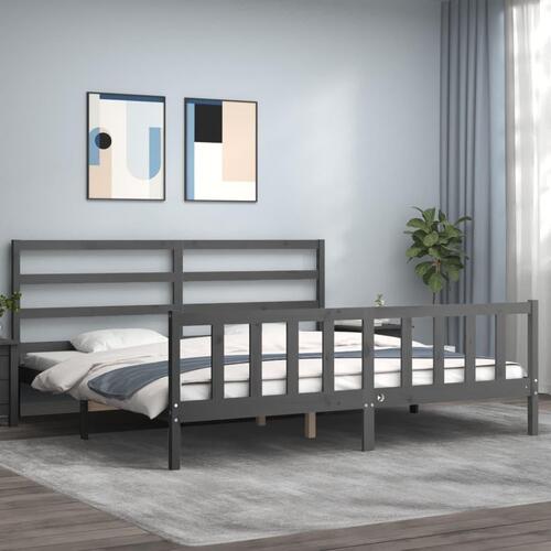 Sengeramme med sengegavl 180x200 cm massivt træ grå