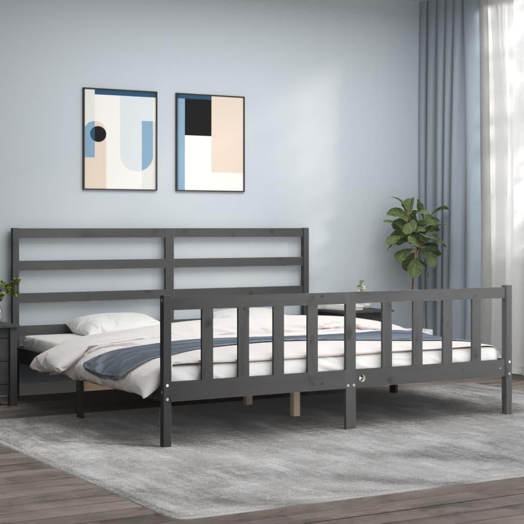Sengeramme med sengegavl 180x200 cm massivt træ grå