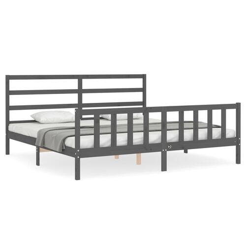 Sengeramme med sengegavl 180x200 cm massivt træ grå