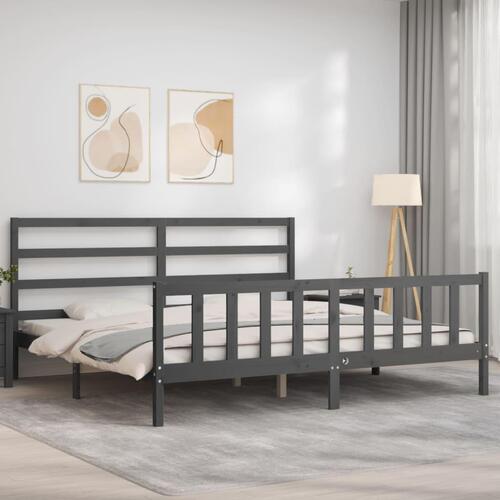 Sengeramme med sengegavl 180x200 cm massivt træ grå