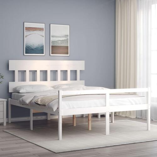 Seniorseng med sengegavl 160x200 cm massivt træ hvid