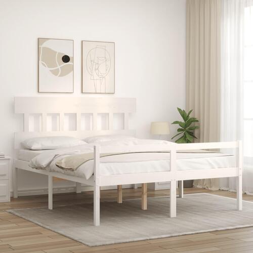 Seniorseng med sengegavl 160x200 cm massivt træ hvid