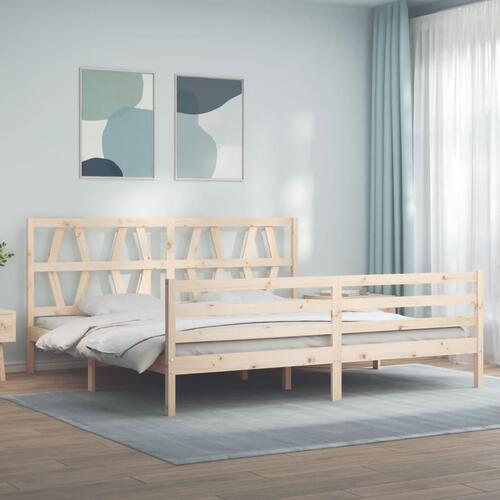 Sengeramme med sengegavl 200x200 cm massivt træ