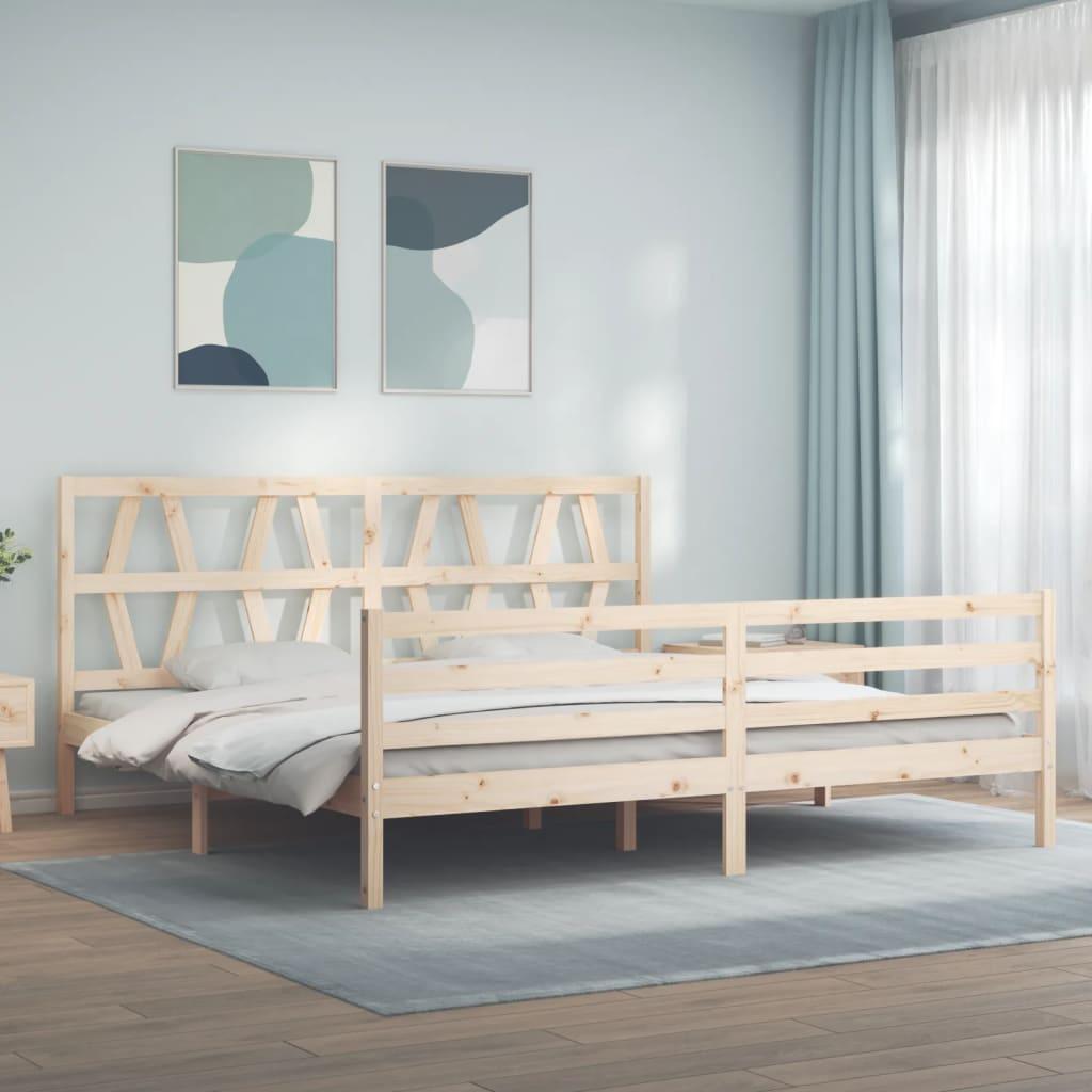 Sengeramme med sengegavl 200x200 cm massivt træ