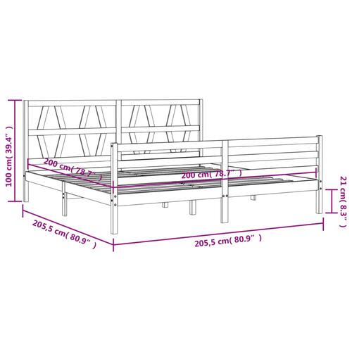 Sengeramme med sengegavl 200x200 cm massivt træ
